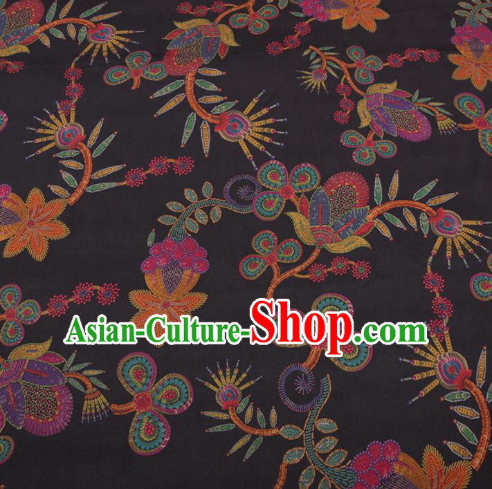 Traditional Chinese Classical Pattern Design Black Gambiered Guangdong Gauze Asian Brocade Silk Fabric Traditional Chinese Classical Pattern Design Black Gambiered Guangdong Gauze Asian Brocade Silk Fabric