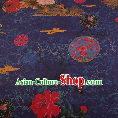 Traditional Chinese Classical Peony Pattern Design Deep Purple Gambiered Guangdong Gauze Asian Brocade Silk Fabric