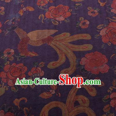 Traditional Chinese Classical Phoenix Peony Pattern Design Purple Gambiered Guangdong Gauze Asian Brocade Silk Fabric
