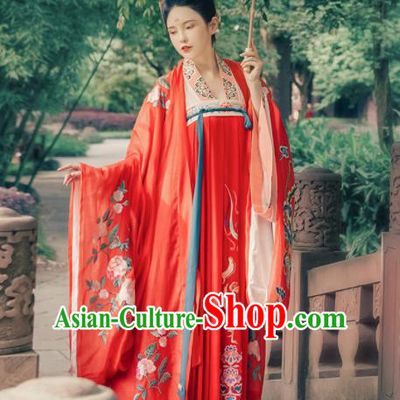 Ancient Chinese Imperial Consort Wedding Red Hanfu Dress Traditional Tang Dynasty Court Embroidered Replica Costume for Women