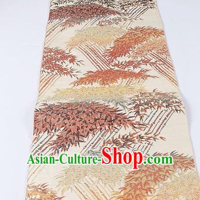 Japanese Ceremony Kimono Classical Maple Pattern Design Beige Brocade Belt Asian Japan Traditional Yukata Waistband for Women