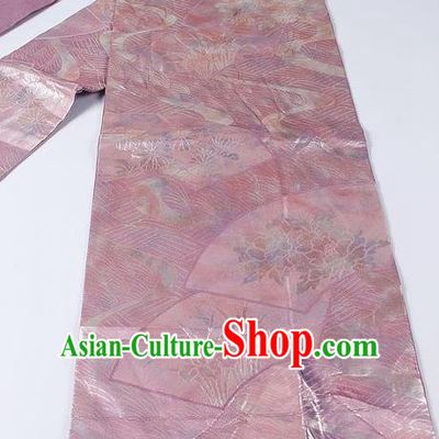 Japanese Ceremony Kimono Classical Orchid Fan Pattern Design Pink Brocade Belt Asian Japan Traditional Yukata Waistband for Women