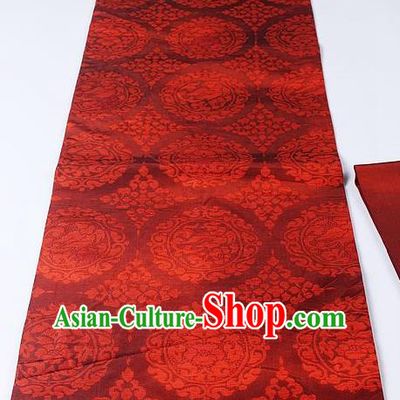 Japanese Ceremony Kimono Classical Birds Pattern Design Red Brocade Belt Asian Japan Traditional Yukata Waistband for Women