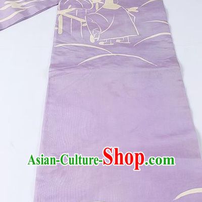 Japanese Ceremony Kimono Classical Orchid Pattern Design Lilac Brocade Belt Asian Japan Traditional Yukata Waistband for Women