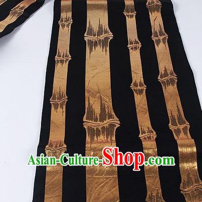 Japanese Ceremony Kimono Classical Bamboo Pattern Design Black Brocade Belt Asian Japan Traditional Yukata Waistband for Women