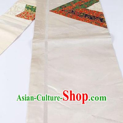 Japanese Ceremony Kimono Classical Pattern Design White Brocade Belt Asian Japan Traditional Yukata Waistband for Women