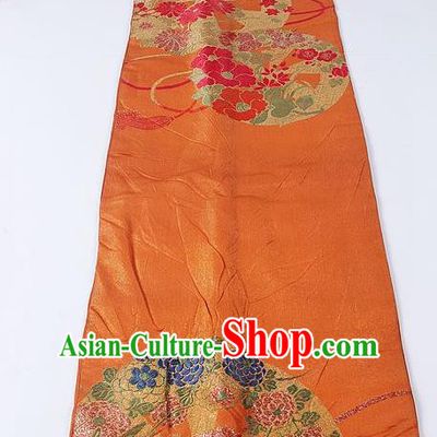 Japanese Ceremony Kimono Classical Chrysanthemum Peony Pattern Orange Brocade Belt Asian Japan Traditional Yukata Waistband for Women