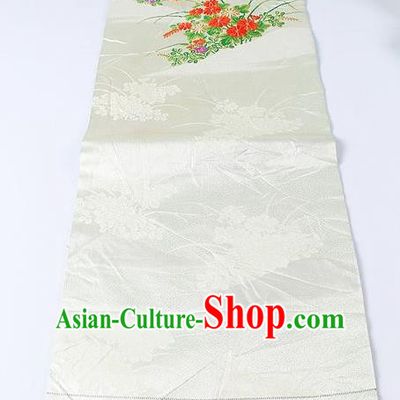 Japanese Ceremony Kimono Classical Daisy Pattern White Belt Asian Japan Traditional Yukata Waistband for Women