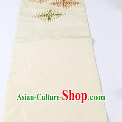Japanese Ceremony Classical Pine Pattern White Kimono Belt Asian Japan Traditional Yukata Waistband for Women