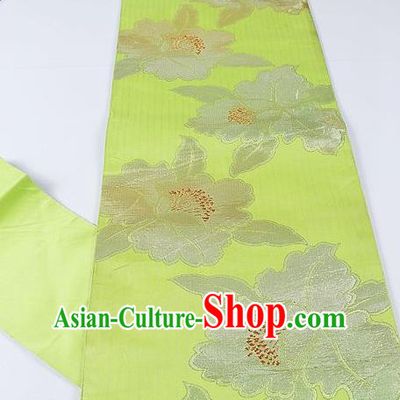 Japanese Ceremony Kimono Classical Peony Pattern Light Green Belt Asian Japan Traditional Yukata Waistband for Women