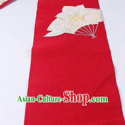 Japanese Ceremony Kimono Classical Maple Leaf Fan Pattern Wine Red Belt Asian Japan Traditional Yukata Waistband for Women