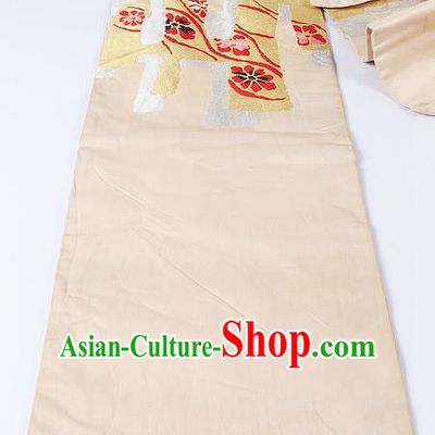 Japanese Ceremony Kimono Classical Daisy Pattern Beige Belt Asian Japan Traditional Yukata Waistband for Women