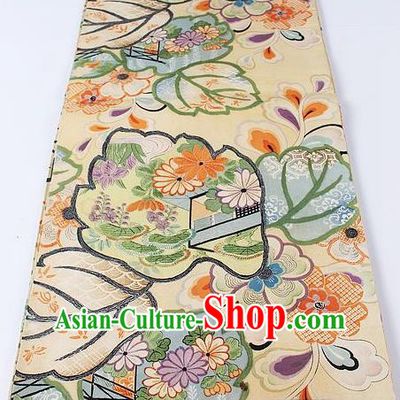 Japanese Kimono Accessories Classical Daisy Pattern Beige Belt Asian Japan Traditional Ceremony Yukata Waistband for Women