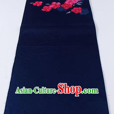 Japanese Kimono Accessories Classical Peach Flowers Pattern Royalblue Belt Asian Japan Traditional Ceremony Yukata Waistband for Women
