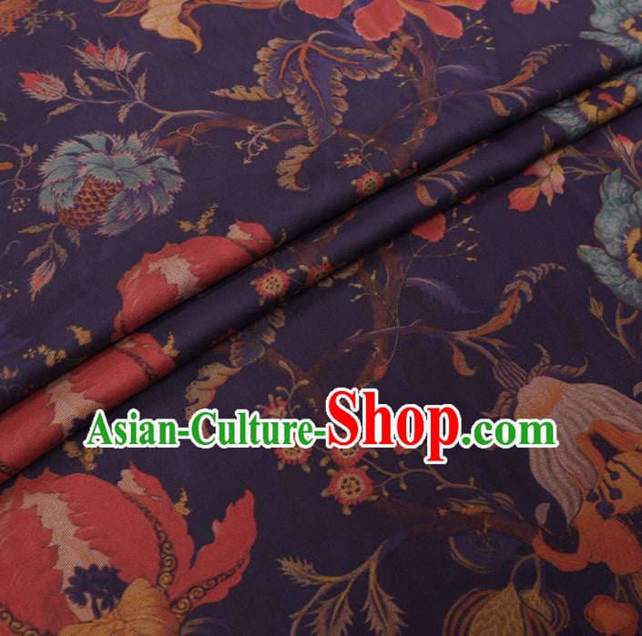 Traditional Chinese Classical Flowers Pattern Design Navy Gambiered Guangdong Gauze Asian Brocade Silk Fabric Traditional Chinese Classical Flowers Pattern Design Navy Gambiered Guangdong Gauze Asian Brocade Silk Fabric