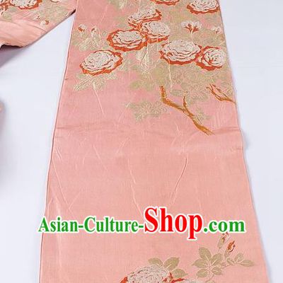 Japanese Ceremony Kimono Classical Camellia Pattern Pink Belt Asian Japan Traditional Yukata Waistband for Women