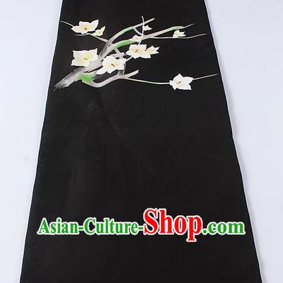 Japanese Kimono Accessories Classical Peach Blossom Pattern Black Belt Asian Japan Traditional Ceremony Yukata Waistband for Women