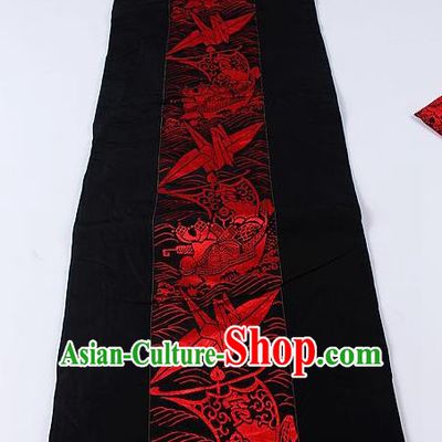Japanese Kimono Accessories Classical Paper Crane Pattern Black Belt Asian Japan Traditional Ceremony Yukata Waistband for Women