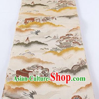 Japanese Kimono Accessories Classical Pine Crane Pattern White Belt Asian Japan Traditional Ceremony Yukata Waistband for Women