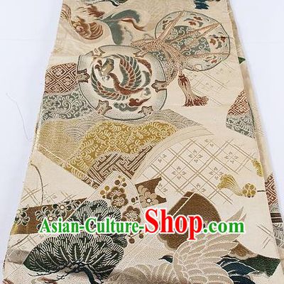 Japanese Kimono Accessories Classical Phoenix Crane Pattern White Belt Asian Japan Traditional Ceremony Yukata Waistband for Women
