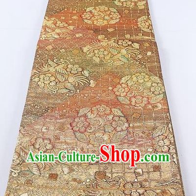 Japanese Kimono Accessories Classical Phoenix Pattern Orange Belt Asian Japan Traditional Ceremony Yukata Waistband for Women