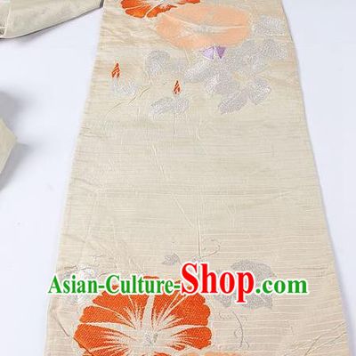 Japanese Ceremony Kimono Classical Petunia Pattern White Belt Asian Japan Traditional Yukata Waistband for Women