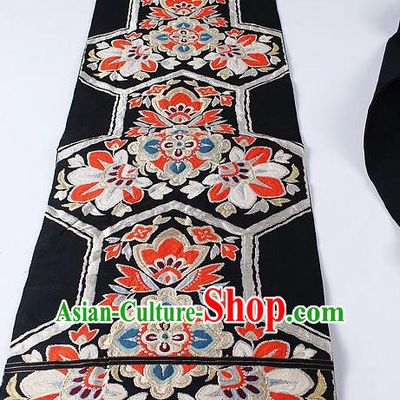 Japanese Ceremony Kimono Classical Flowers Pattern Black Belt Asian Japan Traditional Yukata Waistband for Women