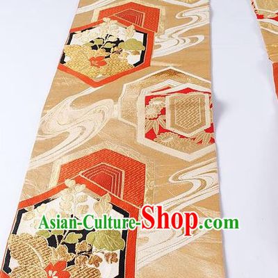 Japanese Ceremony Kimono Classical Sunflowers Pattern Golden Belt Asian Japan Traditional Yukata Waistband for Women