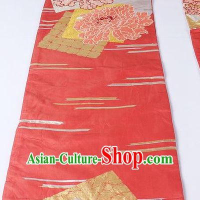 Japanese Ceremony Kimono Classical Peony Pattern Rosy Belt Asian Japan Traditional Yukata Waistband for Women