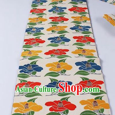Japanese Kimono Accessories Classical Lily Flowers Pattern White Belt Asian Japan Traditional Ceremony Yukata Waistband for Women