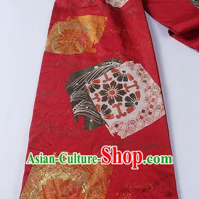 Japanese Kimono Accessories Classical Daisy Pattern Red Belt Asian Japan Traditional Ceremony Yukata Waistband for Women