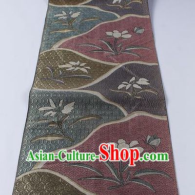 Japanese Kimono Accessories Classical Orchid Pattern Grey Belt Asian Japan Traditional Ceremony Yukata Waistband for Women