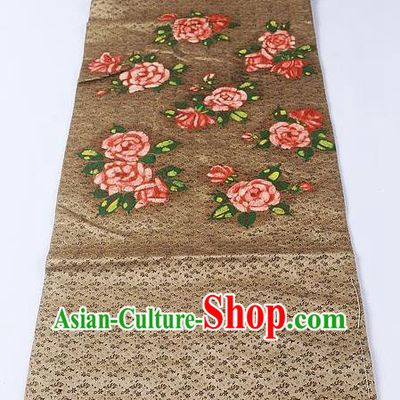Japanese Kimono Accessories Classical Roses Pattern Brown Belt Asian Japan Traditional Ceremony Yukata Waistband for Women