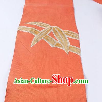 Japanese Kimono Accessories Classical Bamboo Pattern Orange Brocade Belt Asian Japan Traditional Ceremony Yukata Waistband for Women