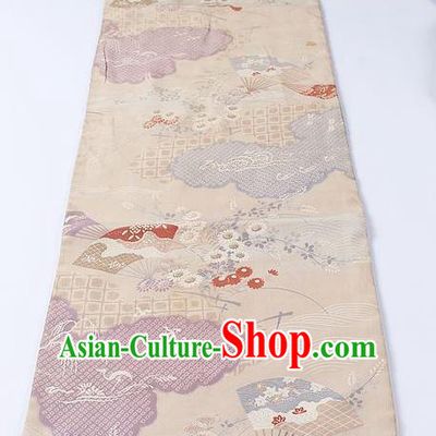 Japanese Kimono Accessories Classical Chrysanthemum Fan Pattern White Brocade Belt Asian Japan Traditional Ceremony Yukata Waistband for Women