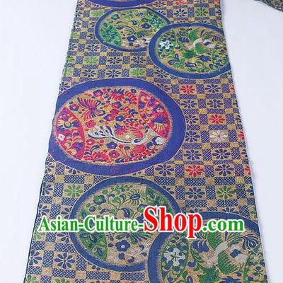 Japanese Kimono Accessories Classical Phoenix Pattern Blue Brocade Belt Asian Japan Traditional Ceremony Yukata Waistband for Women