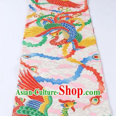 Japanese Traditional Yukata Accessories Classical Cloud Phoenix Pattern Pink Brocade Belt Asian Japan Kimono Waistband for Women