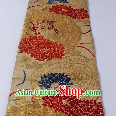 Japanese Traditional Yukata Accessories Classical Dragon Chrysanthemum Pattern Golden Brocade Belt Asian Japan Kimono Waistband for Women