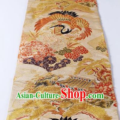 Japanese Traditional Yukata Accessories Classical Crane Pine Pattern Golden Brocade Belt Asian Japan Kimono Waistband for Women