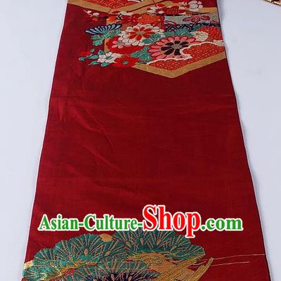 Japanese Kimono Accessories Classical Pine Pattern Wine Red Belt Asian Japan Traditional Ceremony Yukata Waistband for Women