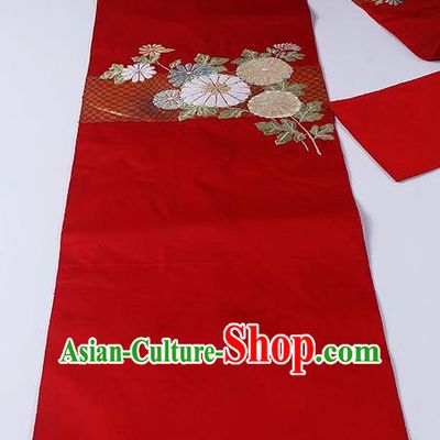Japanese Kimono Accessories Classical Daisy Pattern Red Belt Asian Japan Traditional Ceremony Yukata Waistband for Women