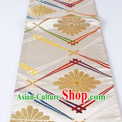 Japanese Kimono Accessories Classical Daisy Pattern White Belt Asian Japan Traditional Ceremony Yukata Waistband for Women