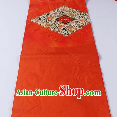 Japanese Kimono Accessories Classical Peony Pattern Orange Belt Asian Japan Traditional Ceremony Yukata Waistband for Women