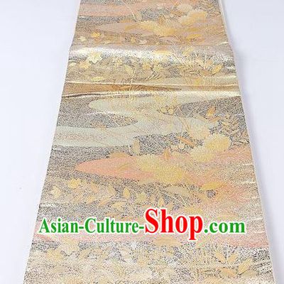 Japanese Kimono Accessories Classical Chrysanthemum Pattern Light Golden Belt Asian Japan Traditional Ceremony Yukata Waistband for Women