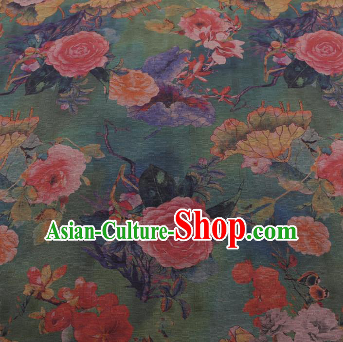 Traditional Chinese Classical Camellia Pattern Design Green Gambiered Guangdong Gauze Asian Brocade Silk Fabric Traditional Chinese Classical Camellia Pattern Design Green Gambiered Guangdong Gauze Asian Brocade Silk Fabric