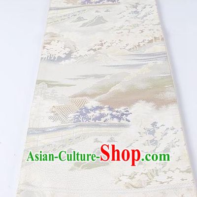 Japanese Kimono Accessories Classical Landscape Pattern White Belt Asian Japan Traditional Ceremony Yukata Waistband for Women