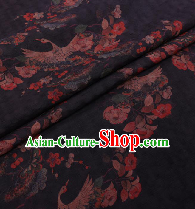 Traditional Chinese Classical Cranes Pattern Design Navy Gambiered Guangdong Gauze Asian Brocade Silk Fabric Traditional Chinese Classical Cranes Pattern Design Navy Gambiered Guangdong Gauze Asian Brocade Silk Fabric