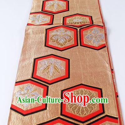 Japanese Kimono Accessories Classical Maple Leaf Chrysanthemum Pattern Golden Belt Asian Japan Traditional Ceremony Yukata Waistband for Women