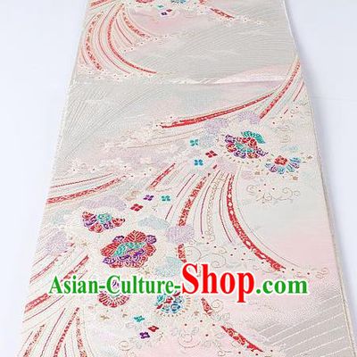 Japanese Kimono Accessories Classical Pattern White Belt Asian Japan Traditional Ceremony Yukata Waistband for Women