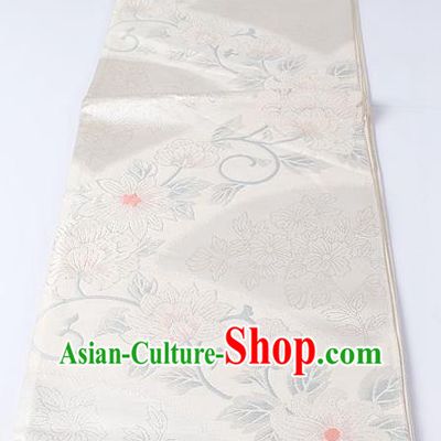 Japanese Kimono Accessories Classical Flowers Pattern White Belt Asian Japan Traditional Ceremony Yukata Waistband for Women
